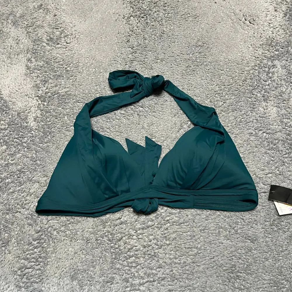 DKNY Swim Suit Top Bikini Womens Large Green - Picture 1 of 5